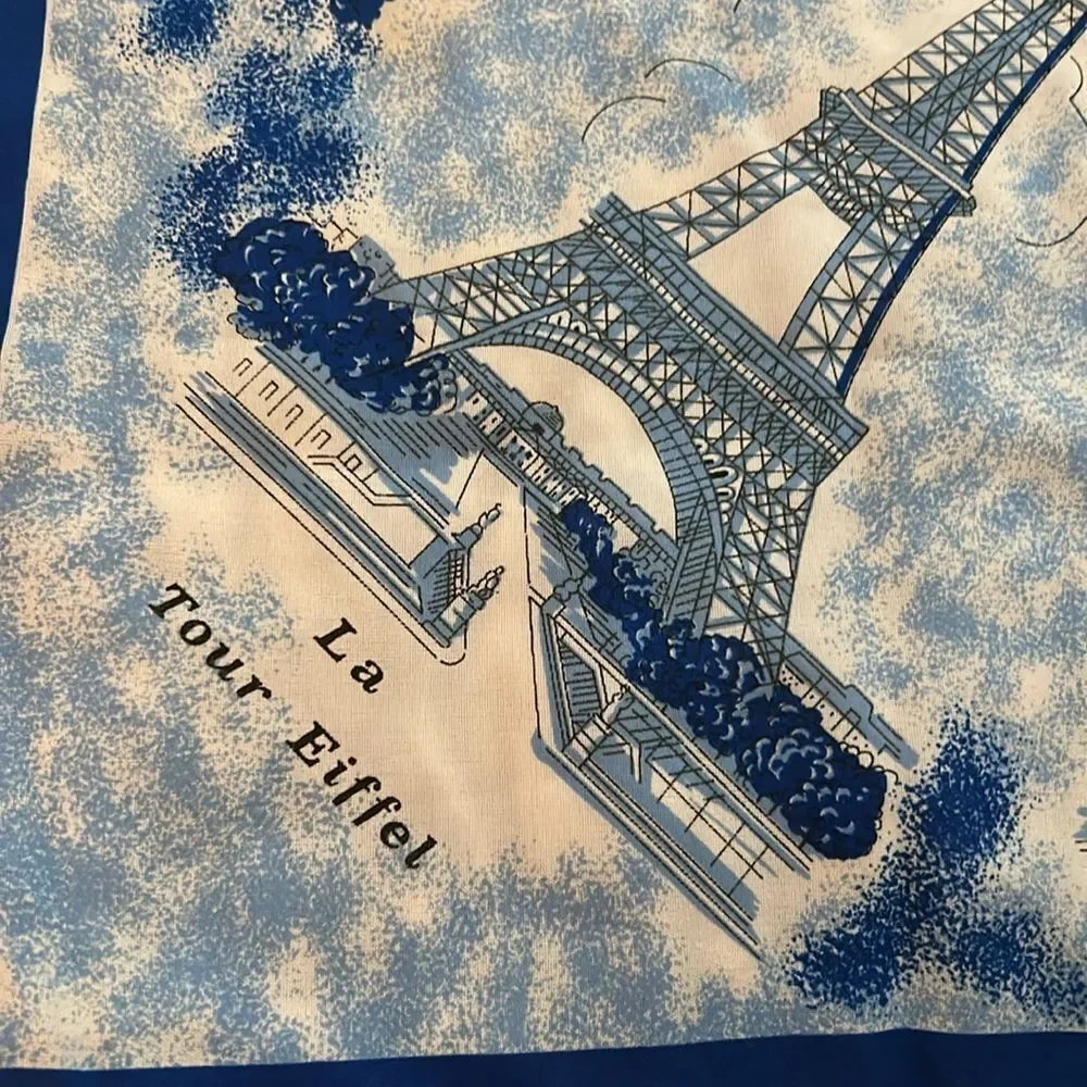 Paris Landmark Silk Scarf - Blue & White
